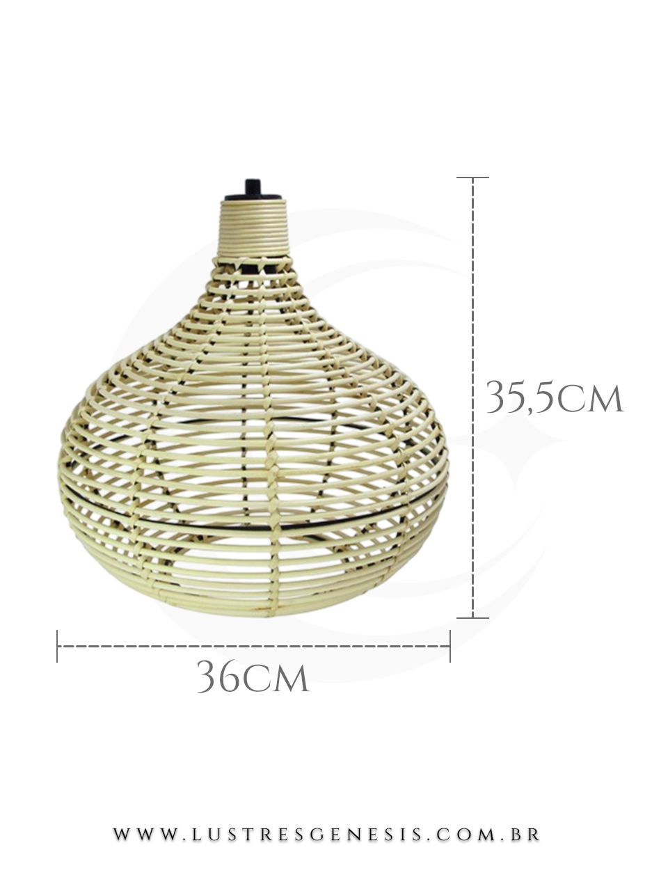 Pendente de fibra de bambu Nakio da Nitrolux, formato arredondado, medindo 355mm de altura por 360mm de largura, ideal para mesas, balcão de cozinha, área gourmet e sítios.